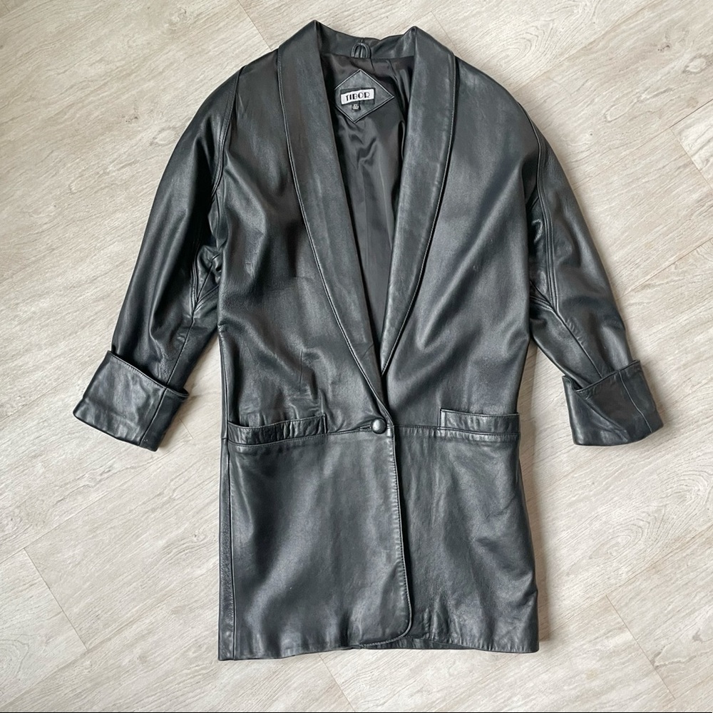 Vintage 1980s Tibor Slouchy Leather Long Blazer Jacket! Sz XS (Fits Loosely)